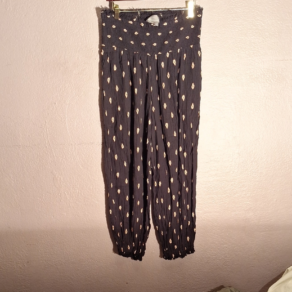 Anthropologie Black Pants with Peach Accents